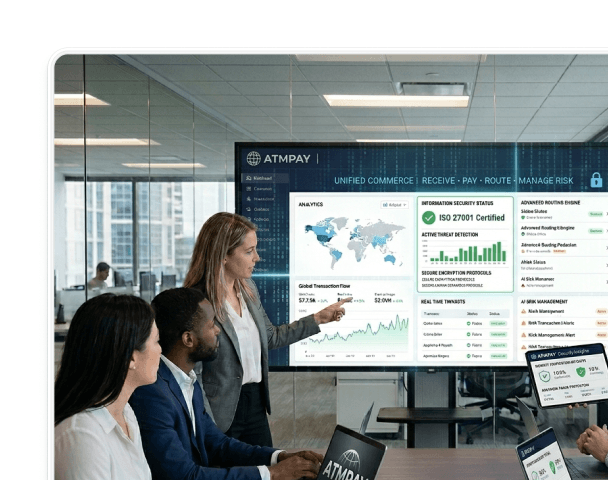 ATMPAY analytics dashboard in an office